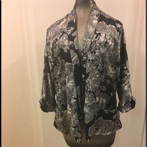 Navy and white floral satiny open front kimono